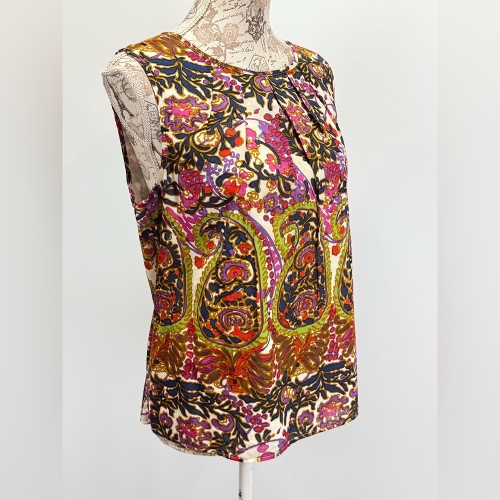 Talbots navy and pink paisley print sleeveless top size 14P - Picture 7 of 12